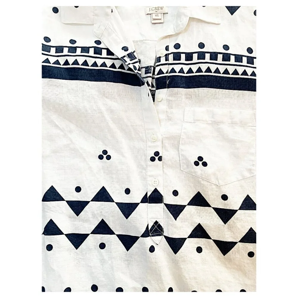 J. Crew 100 Percent‎ Linen Geometric Print Tunic Size XS Oversized
